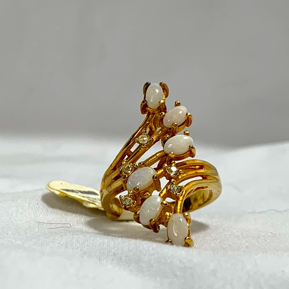 Vintage 1970s Ring, Genuine Stone, 18k Gold Plated